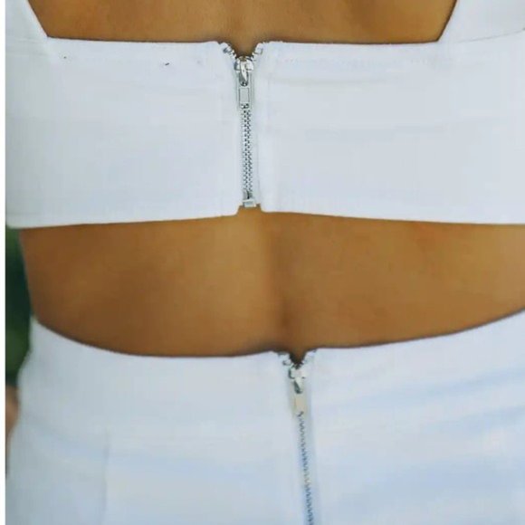 New White Denim Cut Out Jumpsuit Flare Leg Ruffle Sleeve - Picture 5 of 8